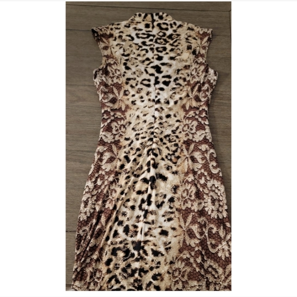 Cache Leopard Print Bodycon Women's Dress with Gold Tie Tassel, Size S - Picture 10 of 12